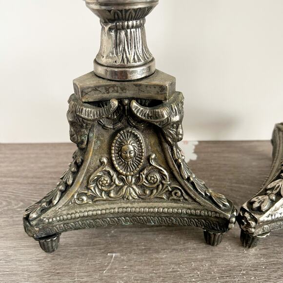 VINTAGE Silver Tone Metal Ornate Idol Ritual Candle Stick Pair 18" Tall INDIA - Picture 2 of 11